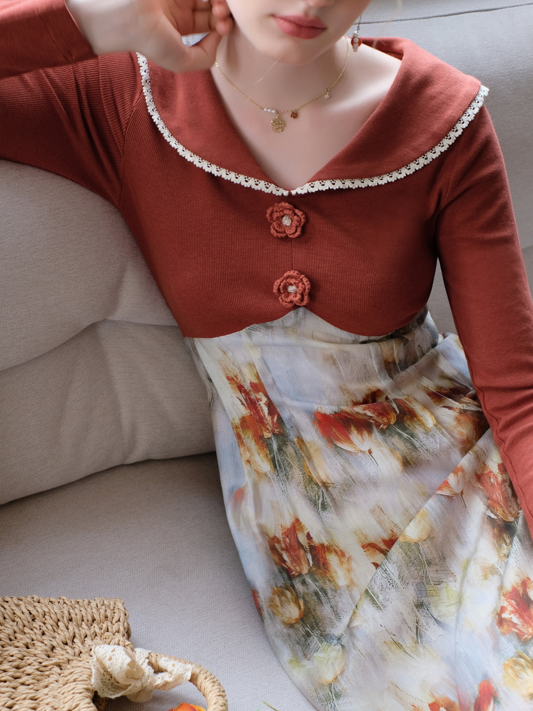 Autumn Bloom Retro Knit Dress