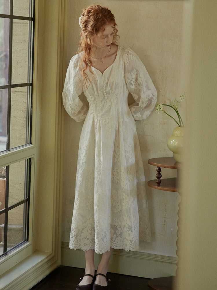 Whimsical Vintage Lace Cottagecore Dress