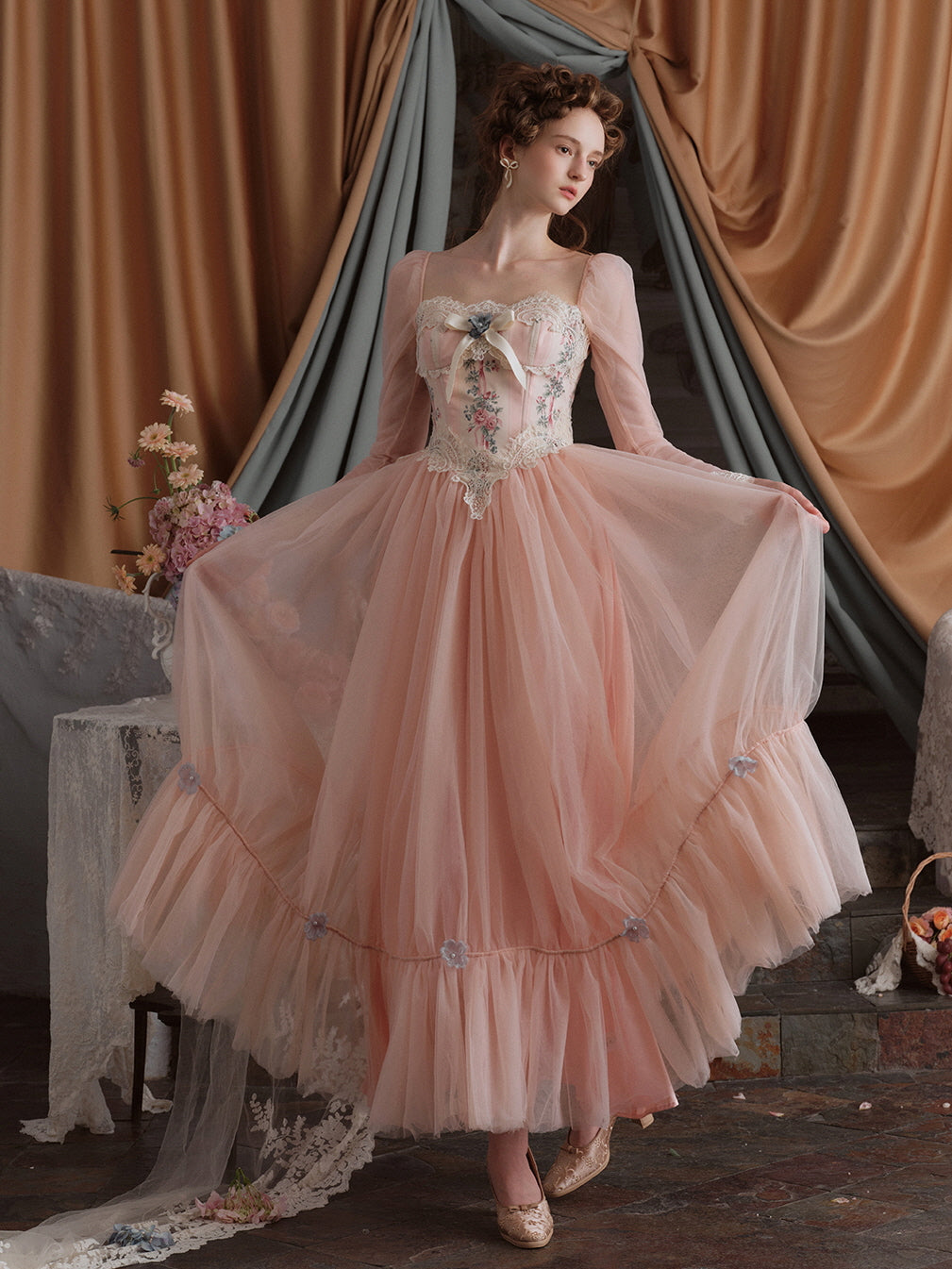 Floral Elegance Vintage Ball Gown