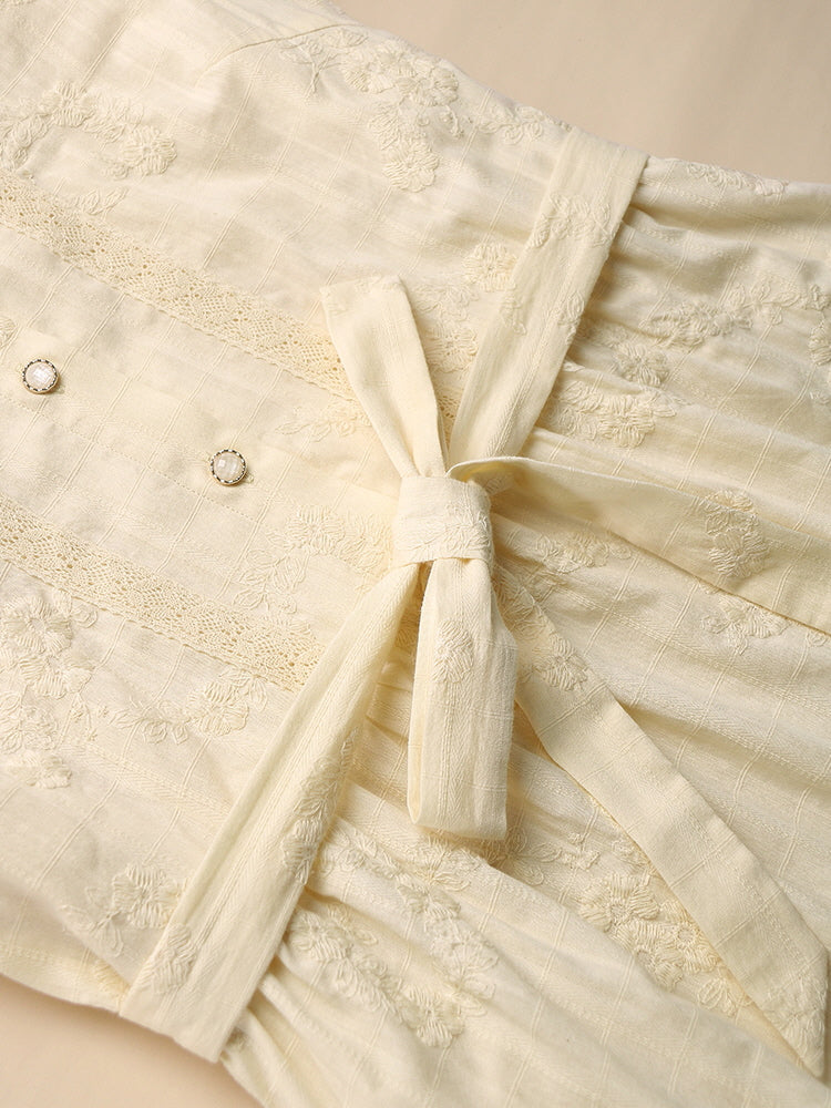 Vintage-Inspired Floral Embroidered Cotton Dress