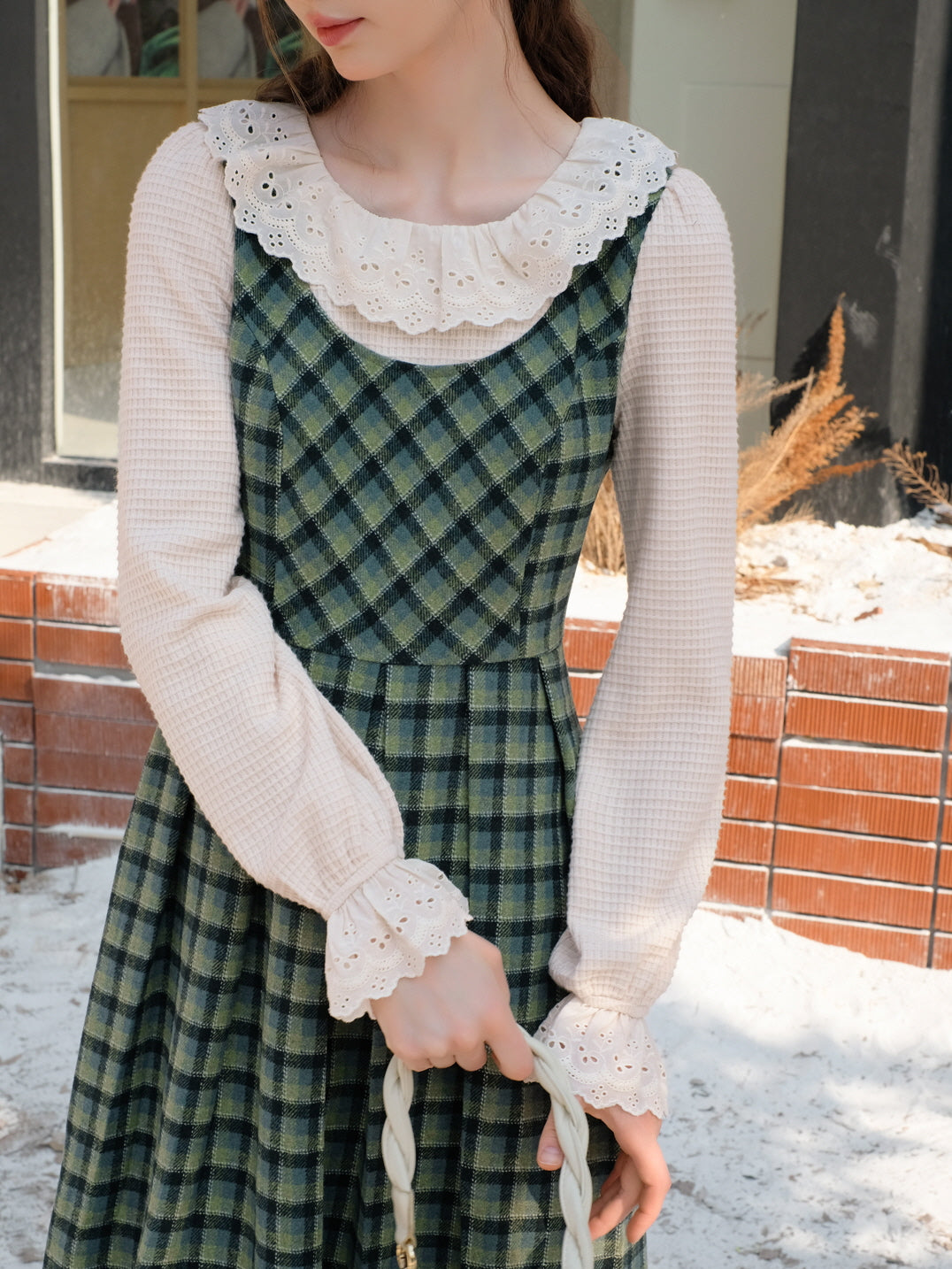 Vintage Green Plaid Wool Dress