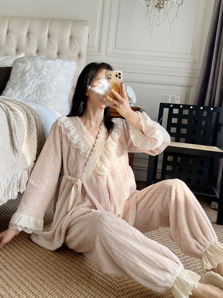 Velvet Dreams Lace Trim Pajama Set