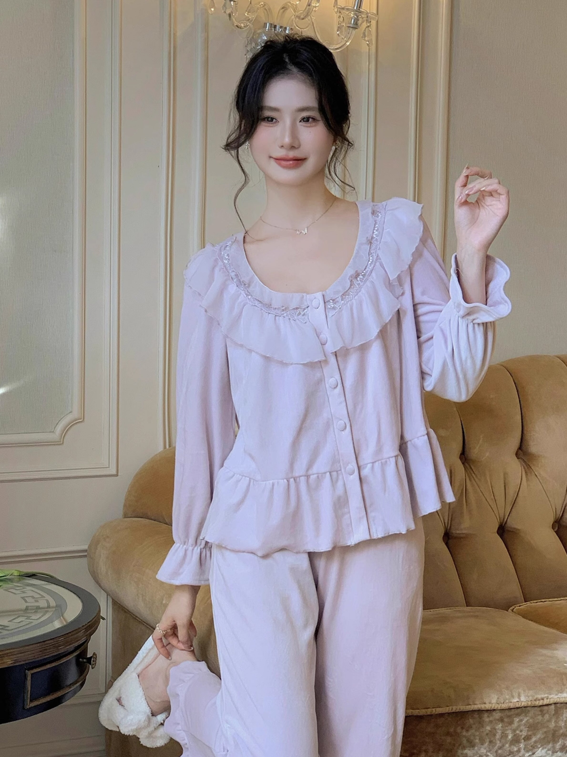 Dreamy Velvet Ruffle Pajama Set