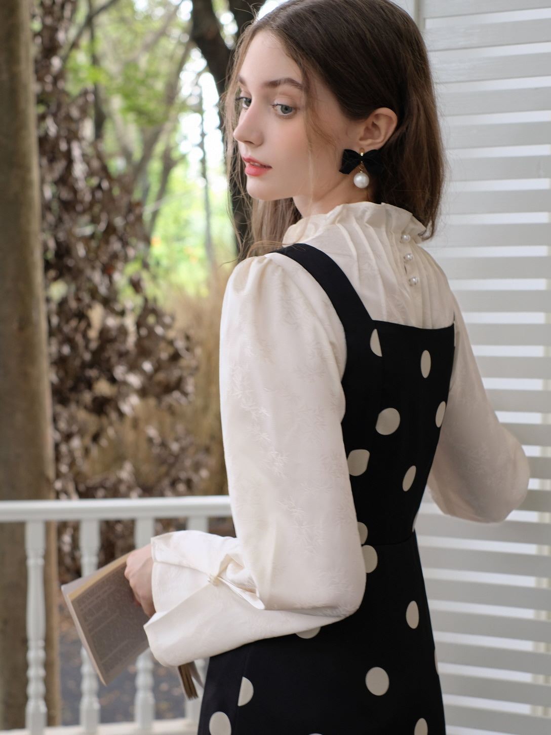 Rose Brooch Elegant Polka Dot Slip Dress