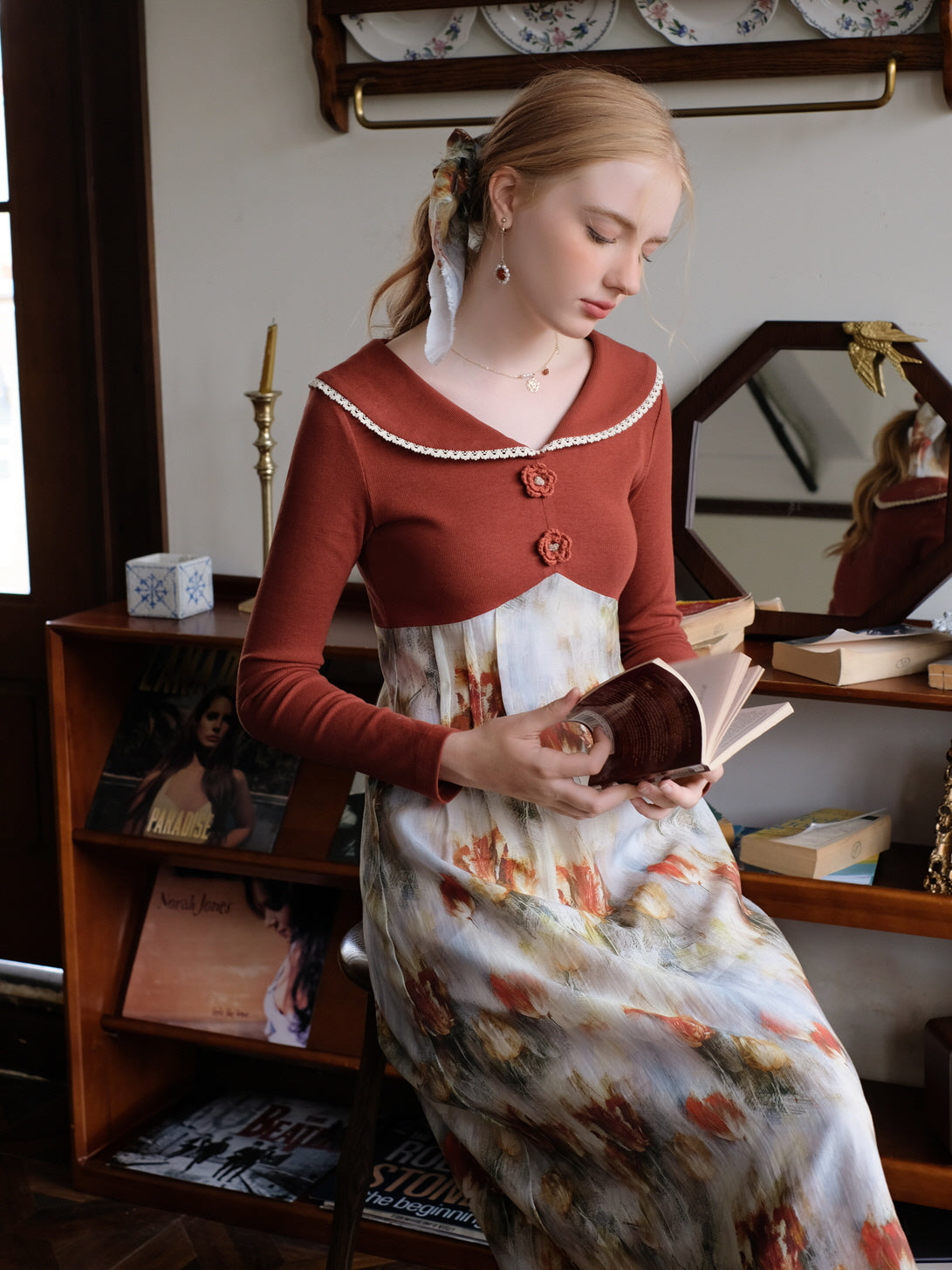 Autumn Bloom Retro Knit Dress
