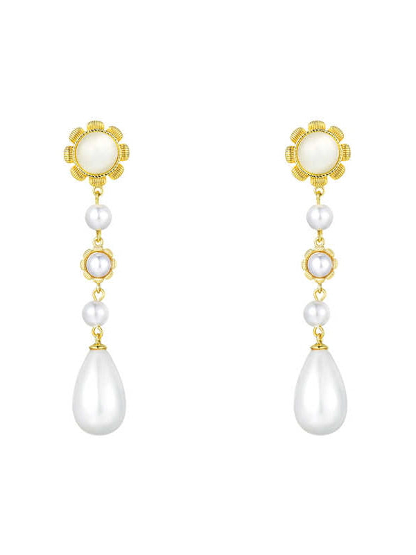 Golden Bloom Pearl Drop Earrings