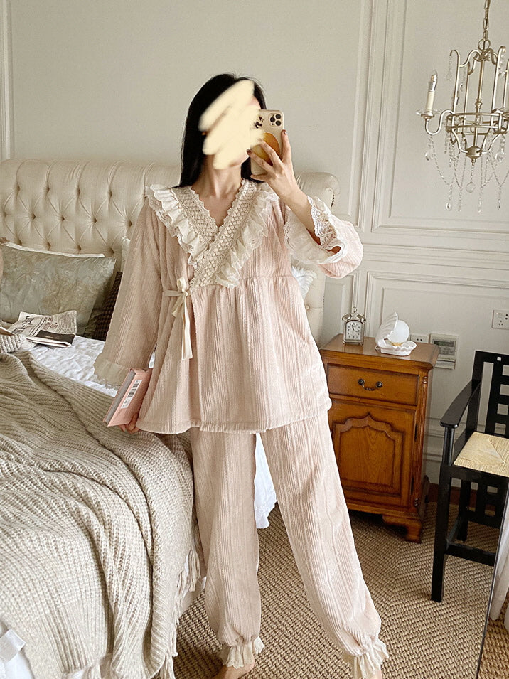 Velvet Dreams Lace Trim Pajama Set