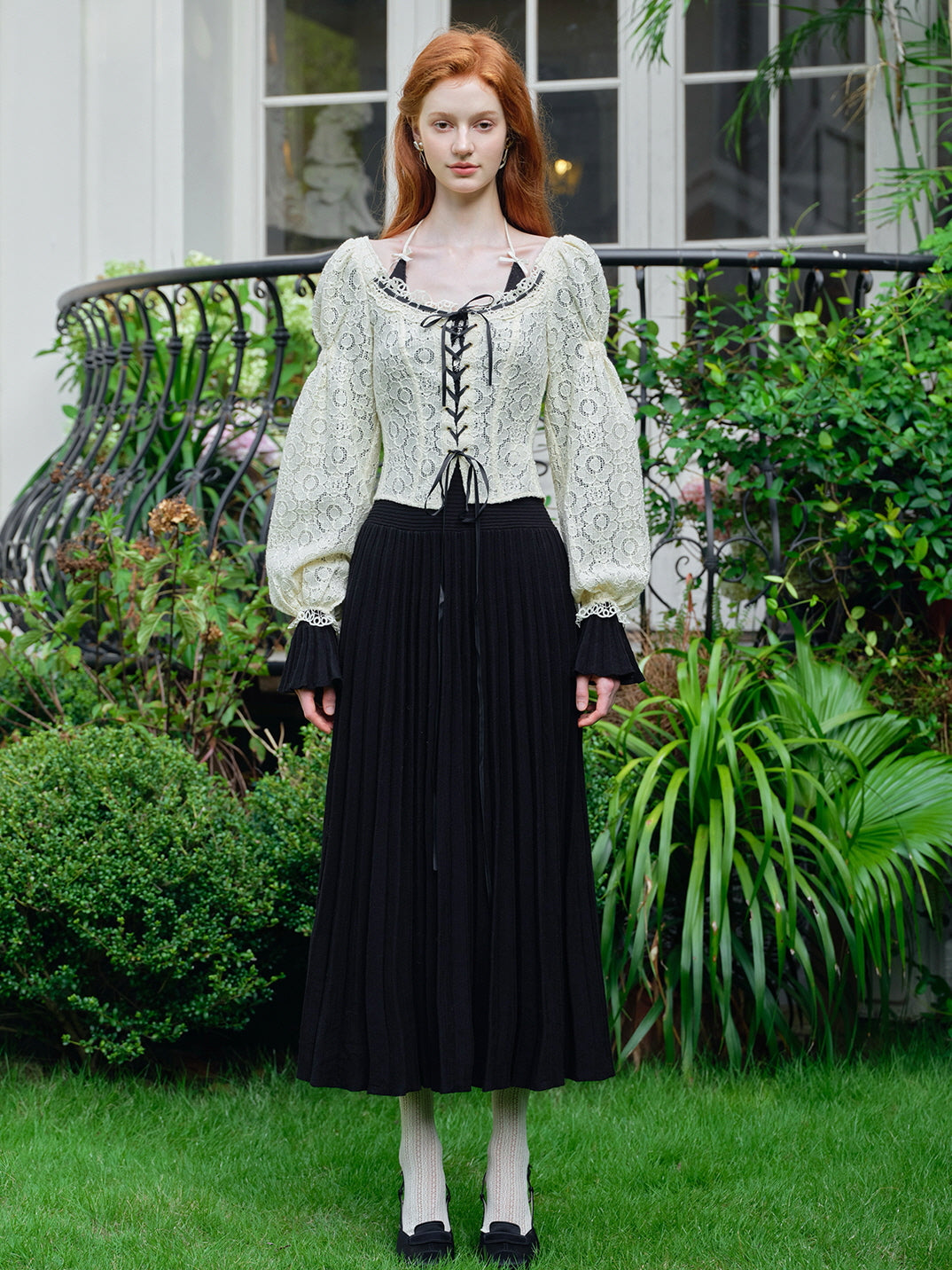 Vintage Lace Puff Sleeve Corset Blouse