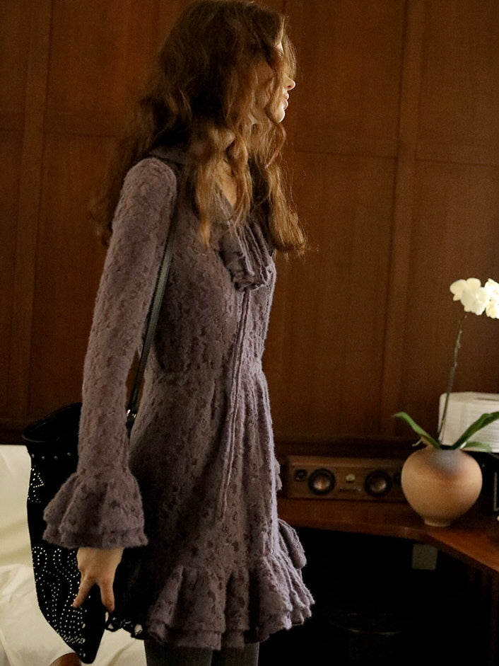 Vintage Lilac Lace Knit Dress