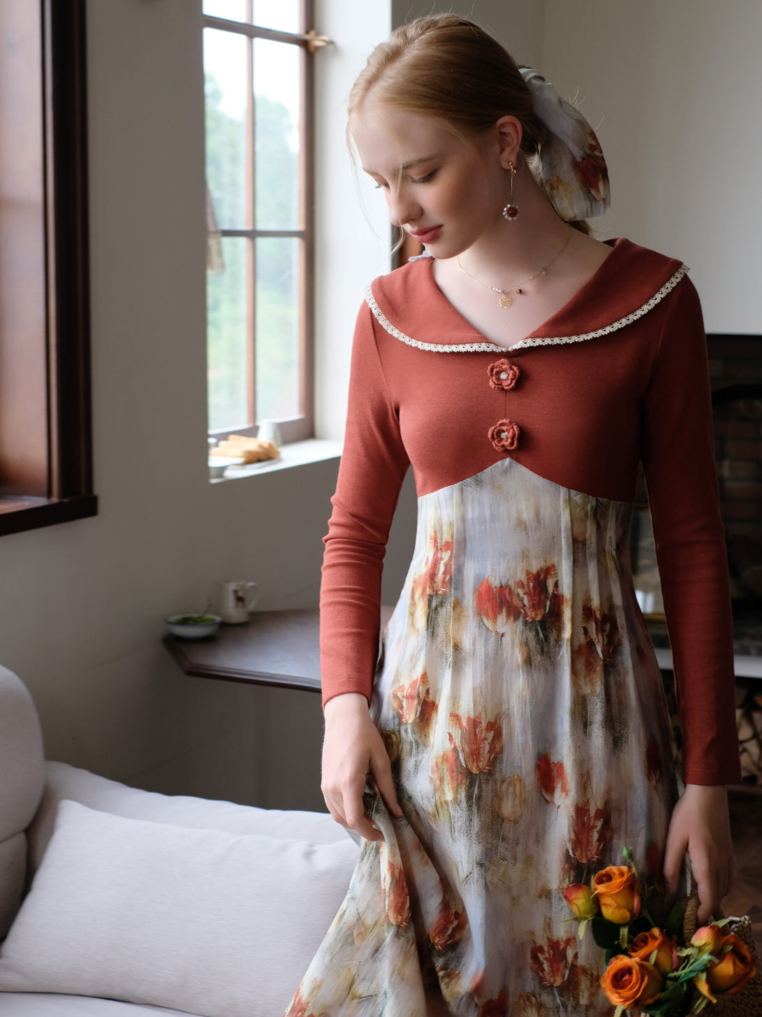 Autumn Bloom Retro Knit Dress