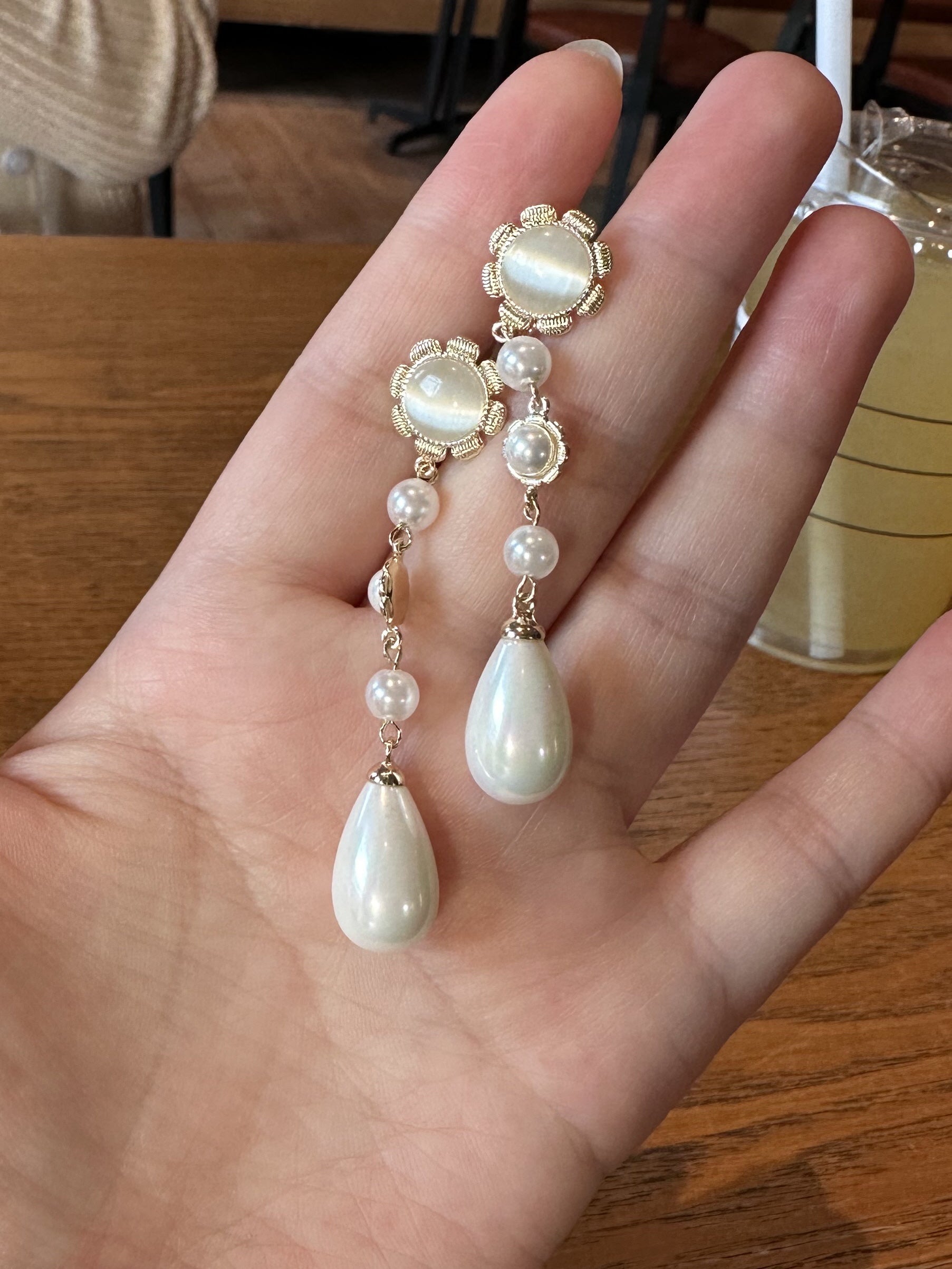 Golden Bloom Pearl Drop Earrings