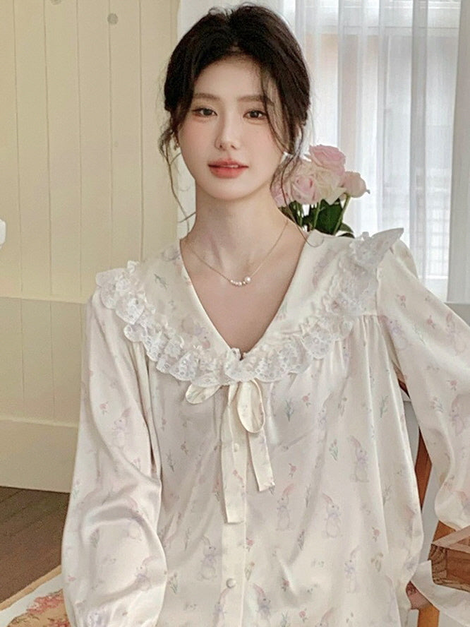 Enchanted Bunny Lace Trim Pajama Set