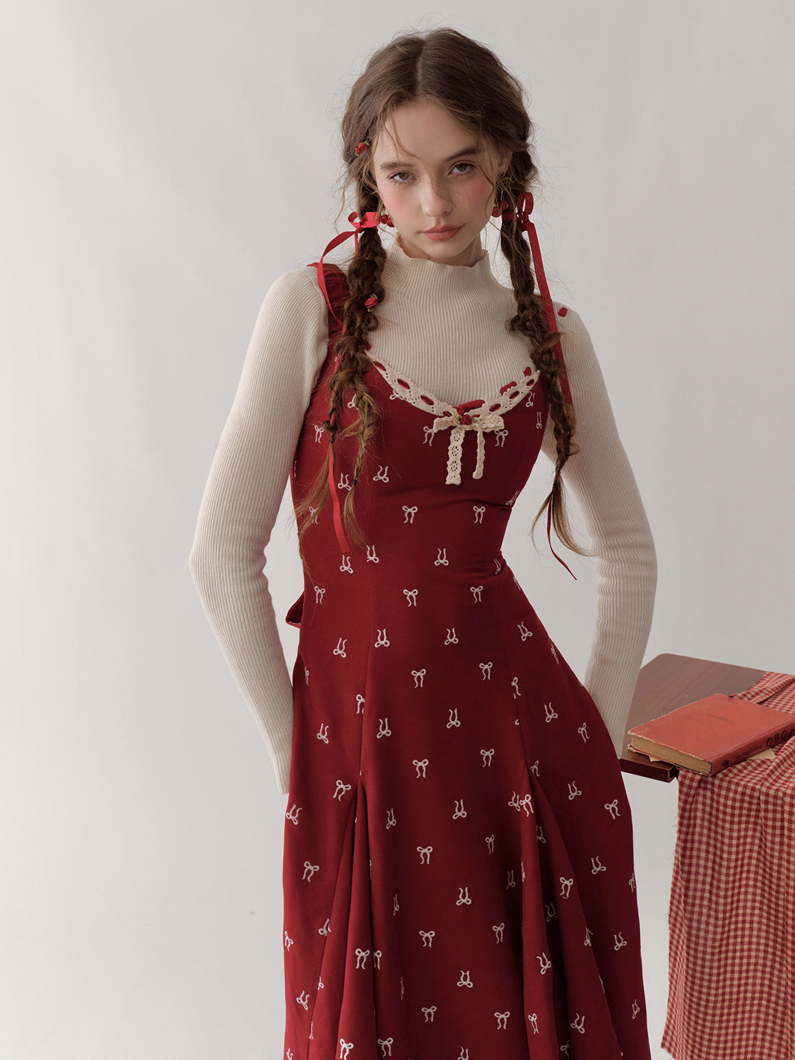 Vintage Red Bow Print Dress