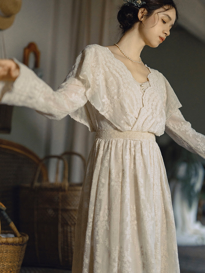 Cottagecore Lace Vintage Cotton Dress
