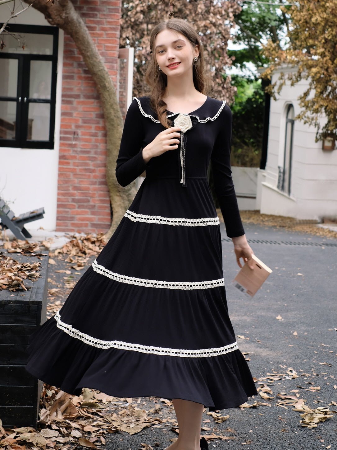 Vintage Black Lace Tiered Dress