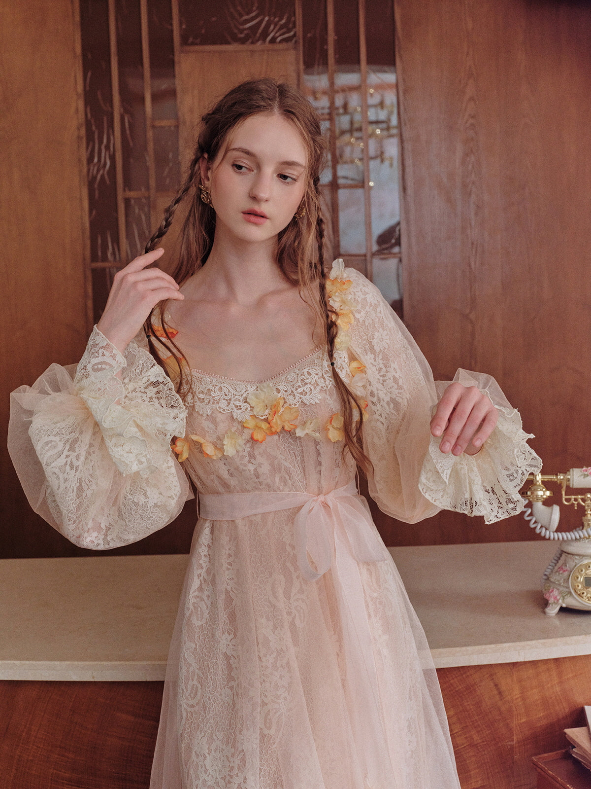 Pink Floral Lace Dress- Princess Fairycore Aesthetic Outfit