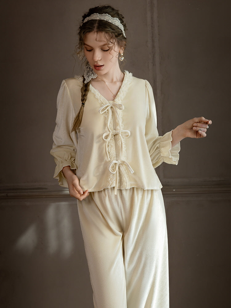 White Velvet Ribbon Pajama