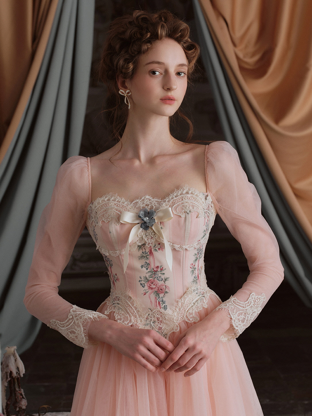 Floral Print Ball Dress | Lace Detail & Tulle Skirt