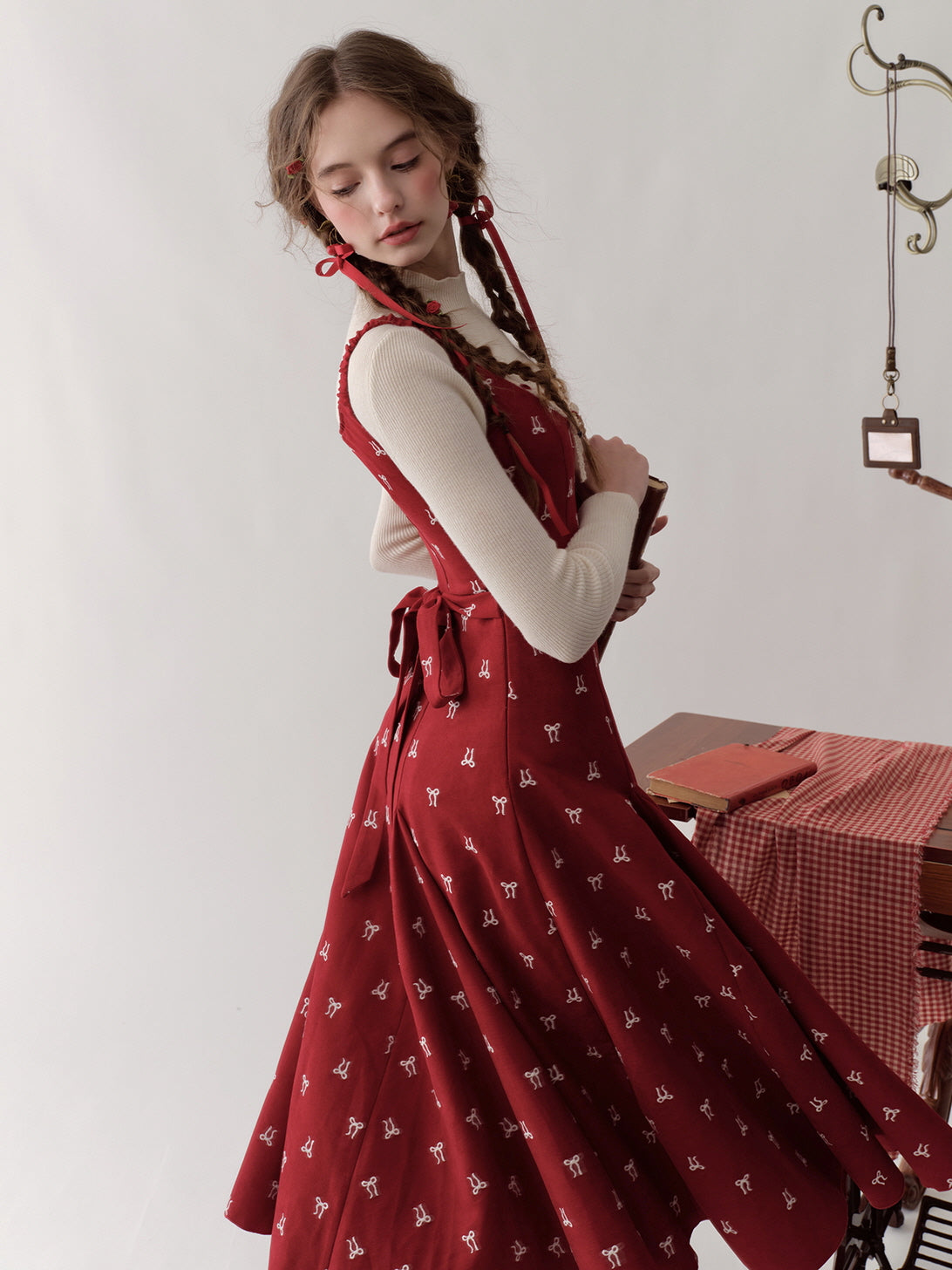 Vintage Red Bow Print Dress