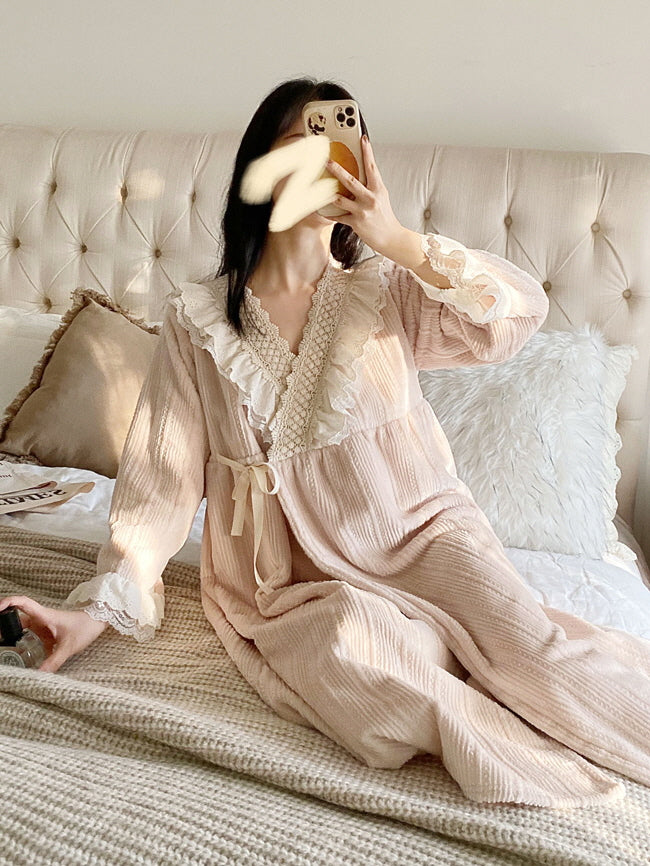 Dreamy Lace-Trim Velvet Nightgown