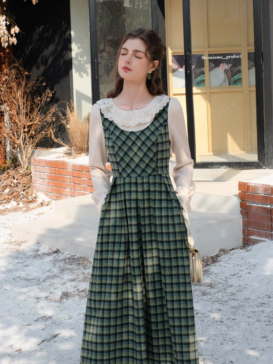 Vintage Green Plaid Wool Dress