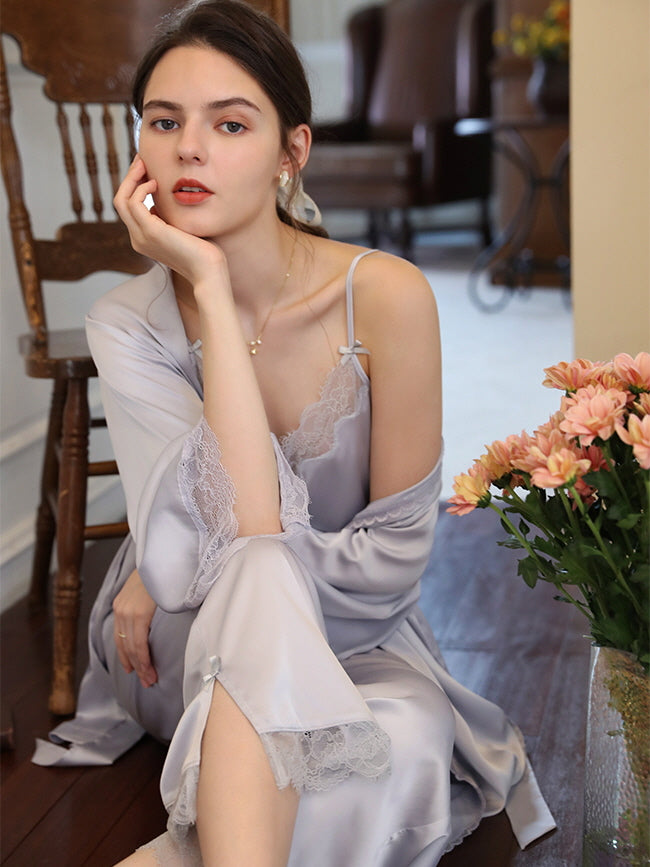 Moonlit Lace Satin Loungewear Trio