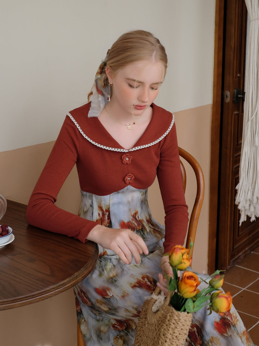 Autumn Bloom Retro Knit Dress