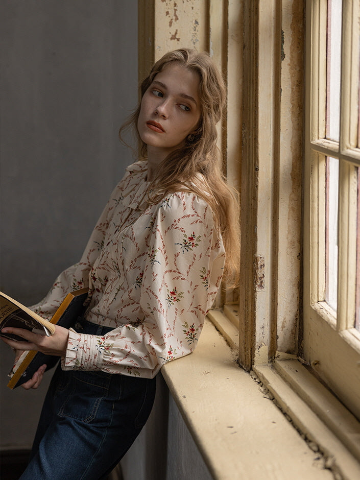 Cottagecore Floral Ruffled Cotton Blouse
