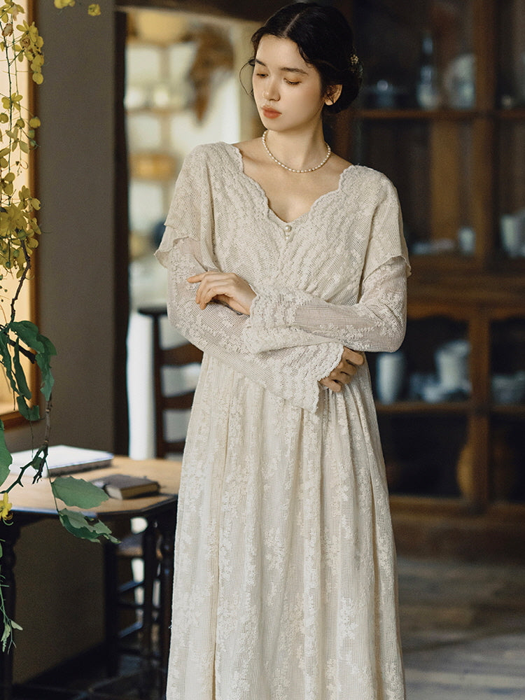 Cottagecore Lace Vintage Cotton Dress