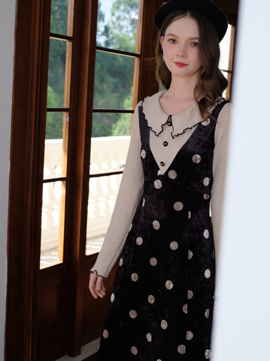 Velvet Polka Dot Layered Look Dress