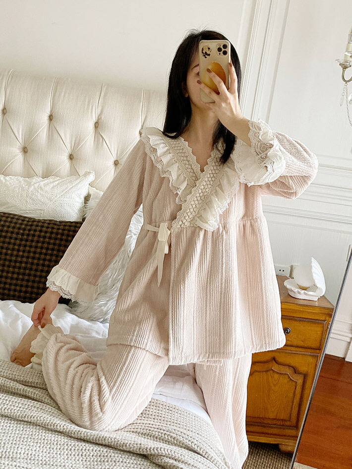 Velvet Dreams Lace Trim Pajama Set