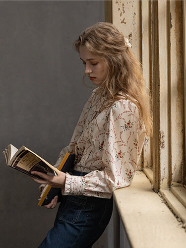Cottagecore Floral Ruffled Cotton Blouse