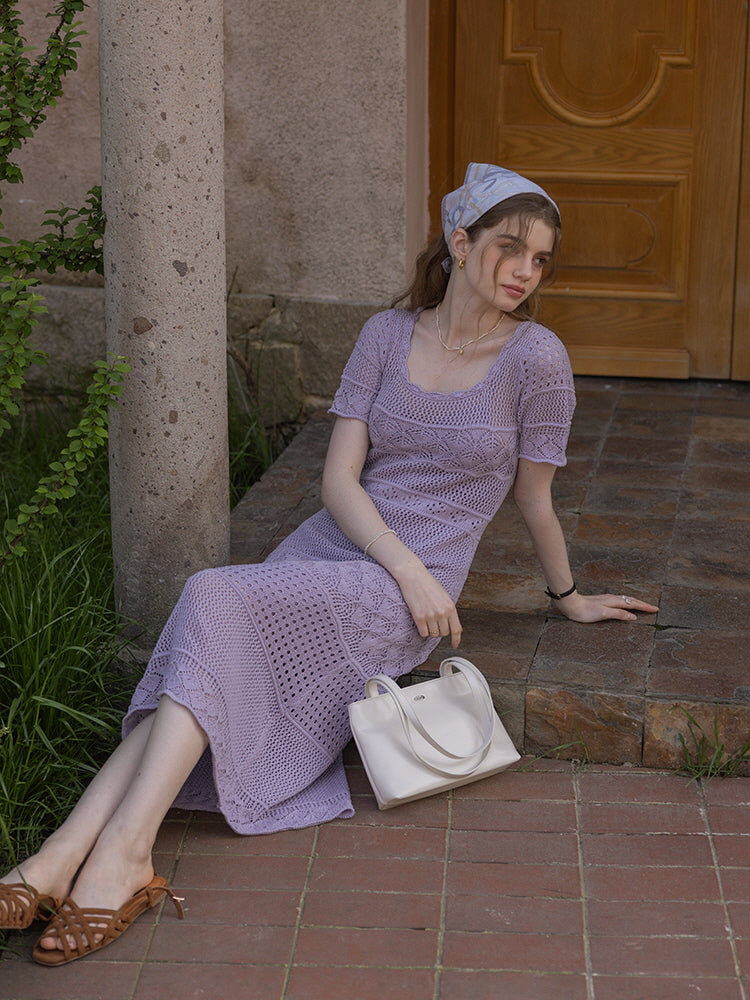 lavender crochet dress Lavender Silk Diamond Crochet Dress