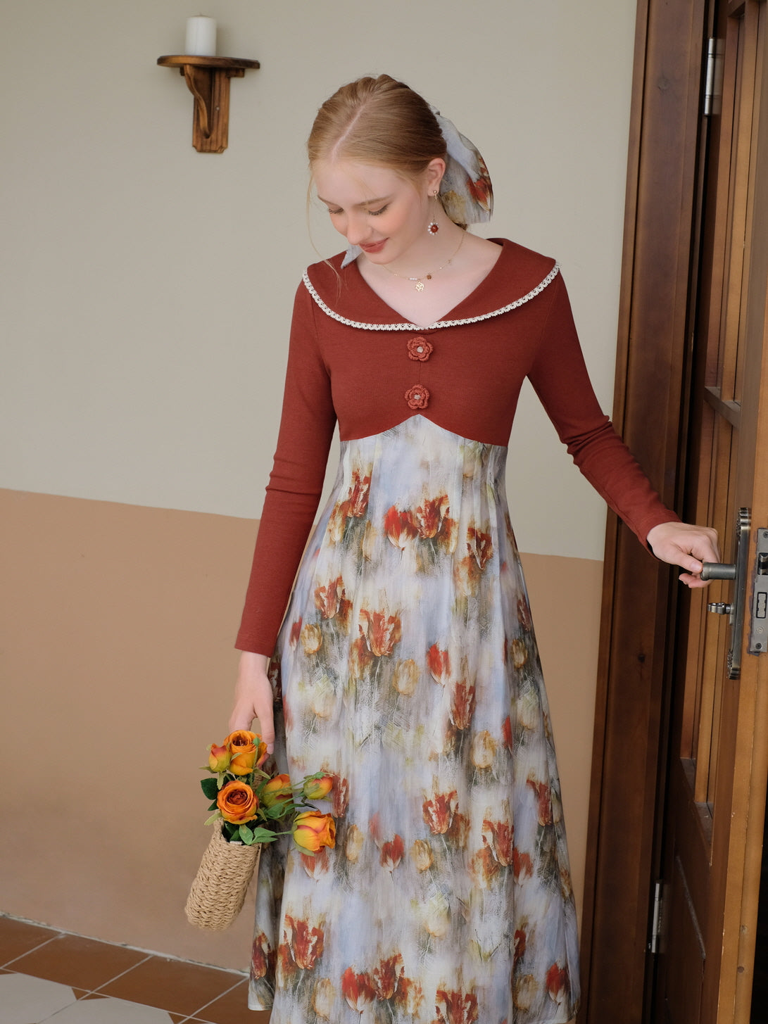 Autumn Bloom Retro Knit Dress