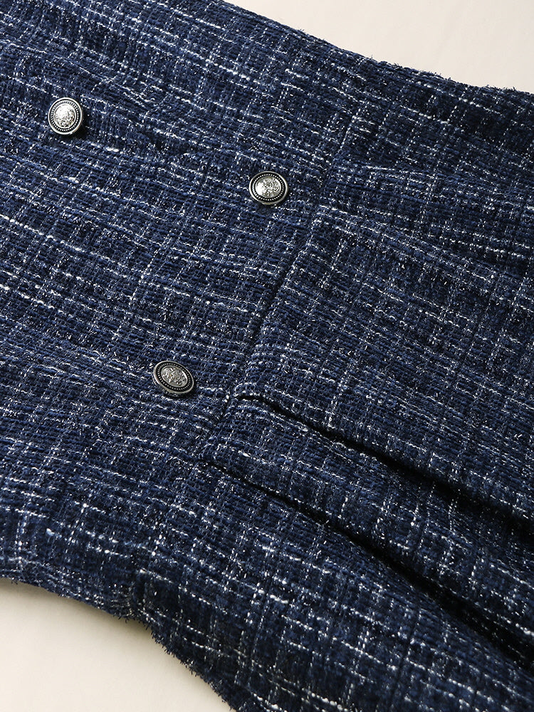 Navy Tweed Double-Breasted Dress