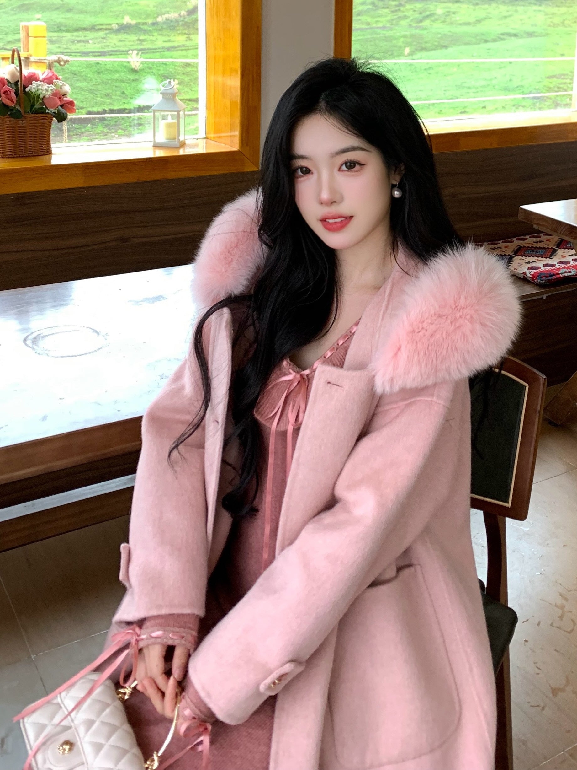 Fur Collar Wool Double-Breasted Coat