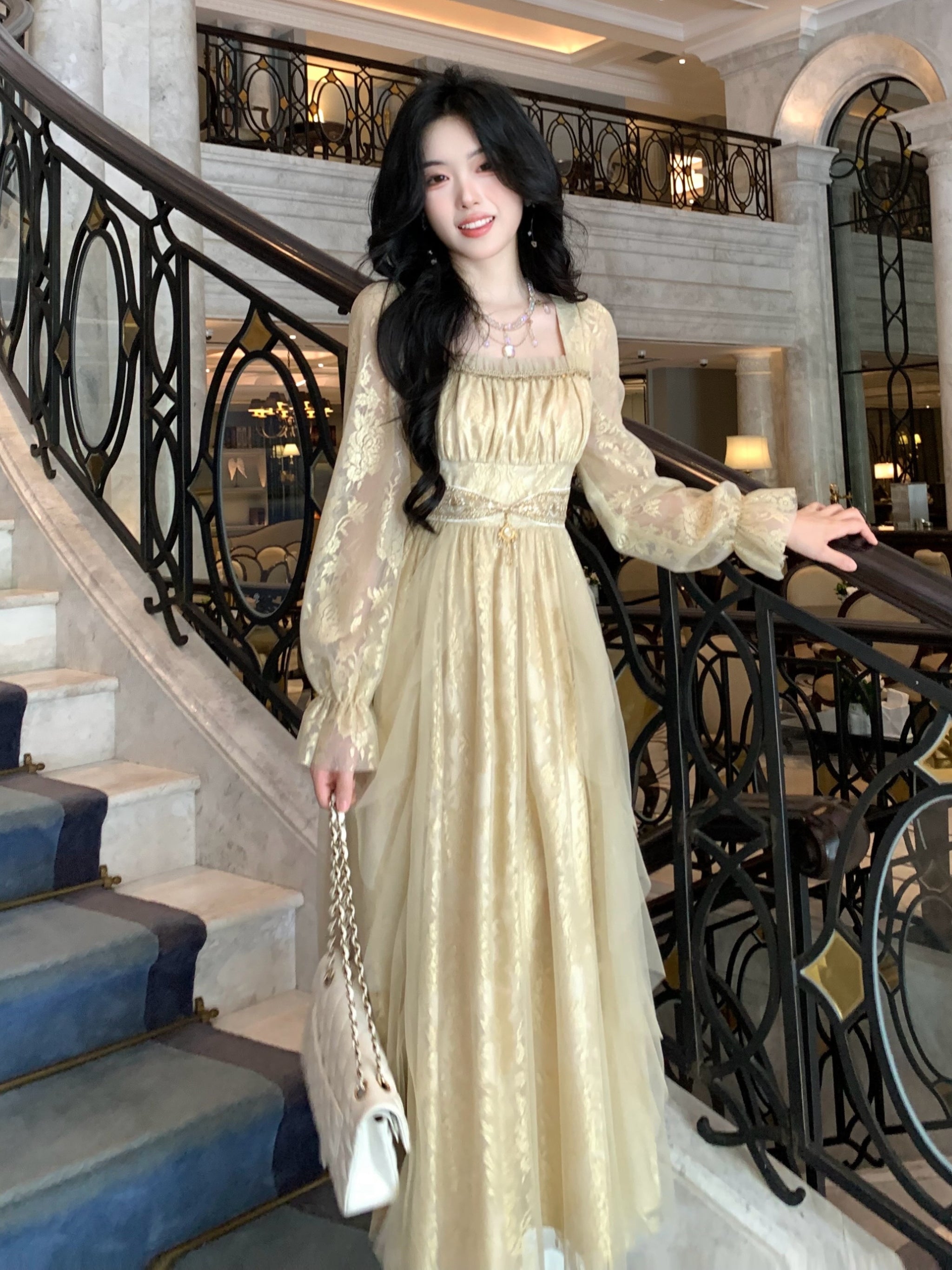 Golden Elegance Vintage Lace Dress Golden Elegance Vintage Lace Dress