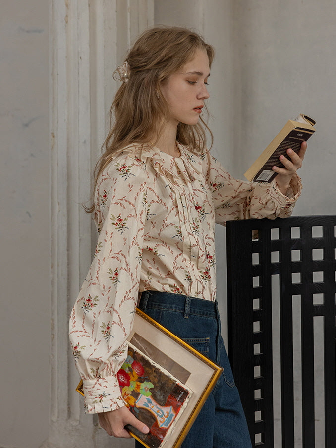 Cottagecore Floral Ruffled Cotton Blouse