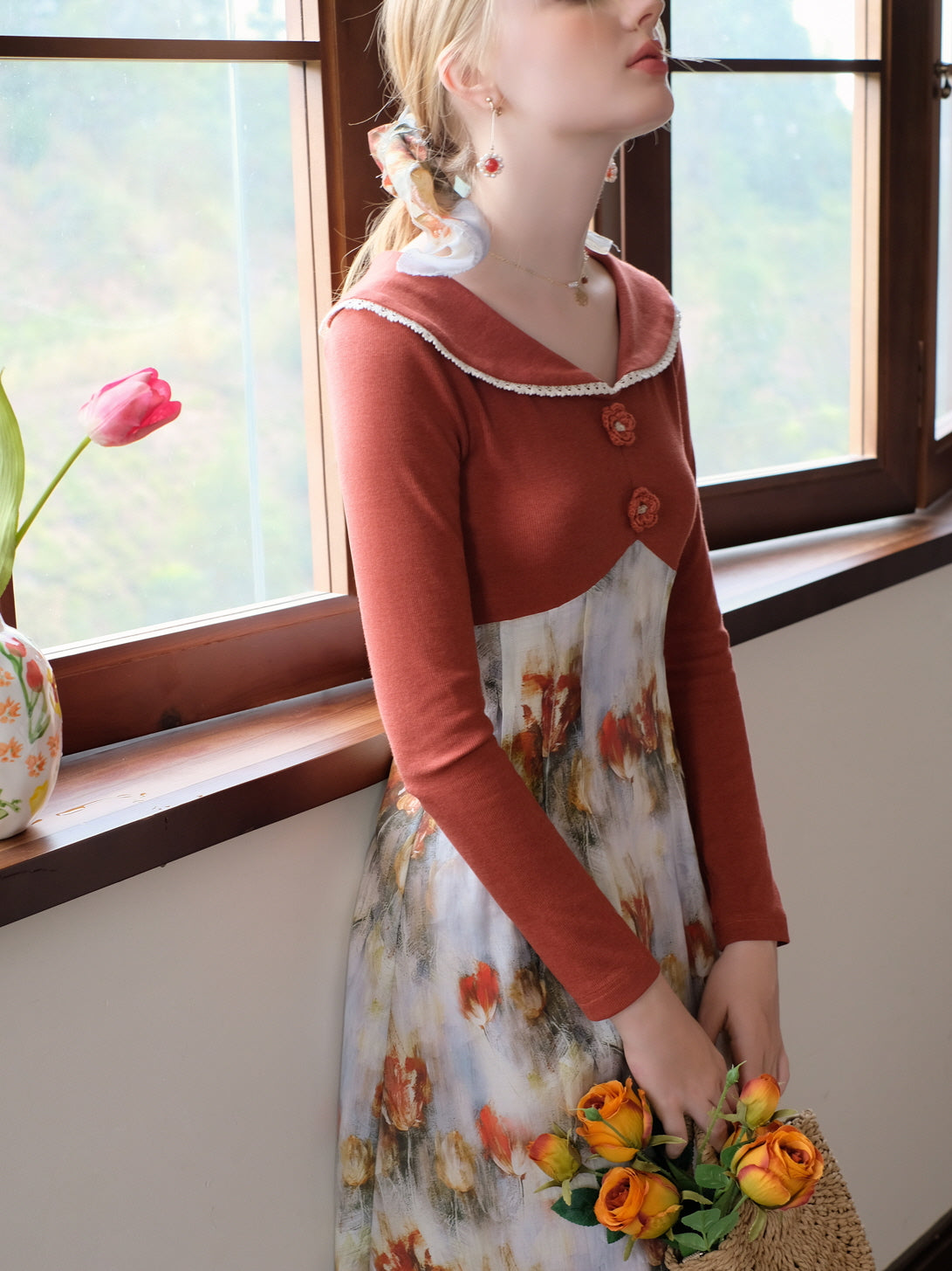 Autumn Bloom Retro Knit Dress