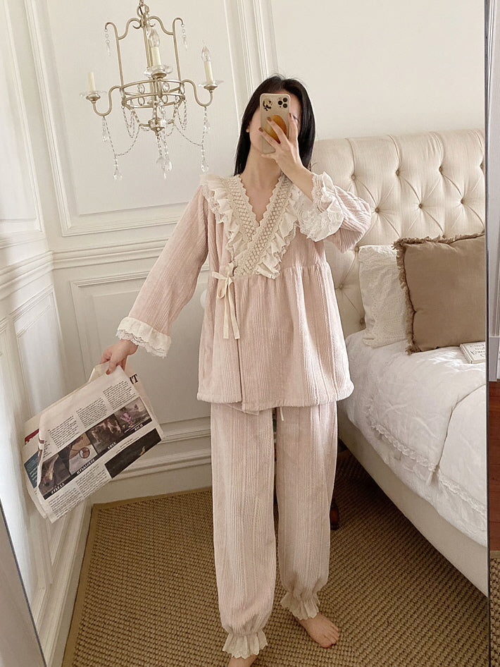 Velvet Dreams Lace Trim Pajama Set