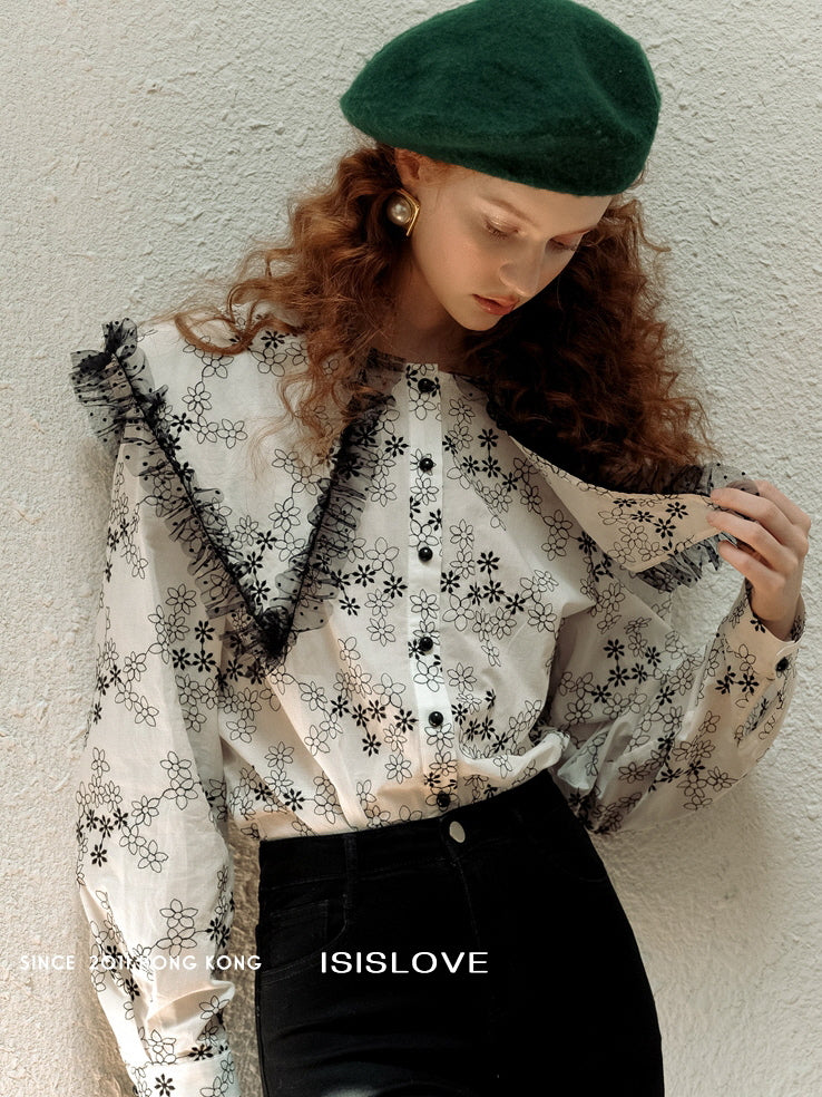 Ruffled Floral Embroidered Blouse