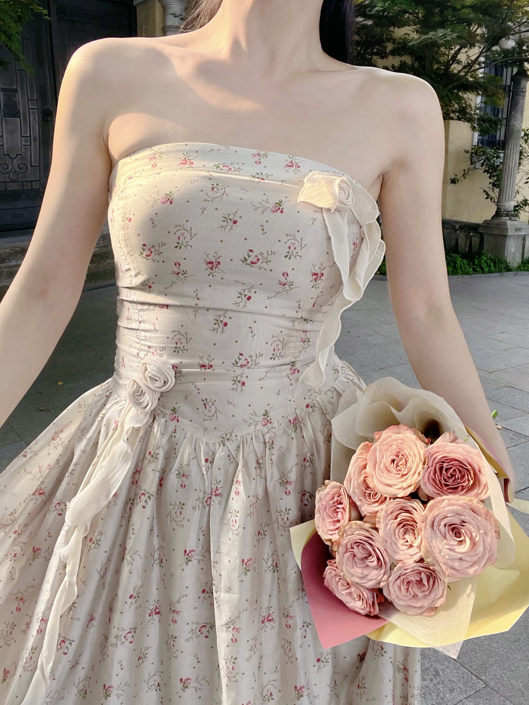Vintage Floral Rose Corset Gown