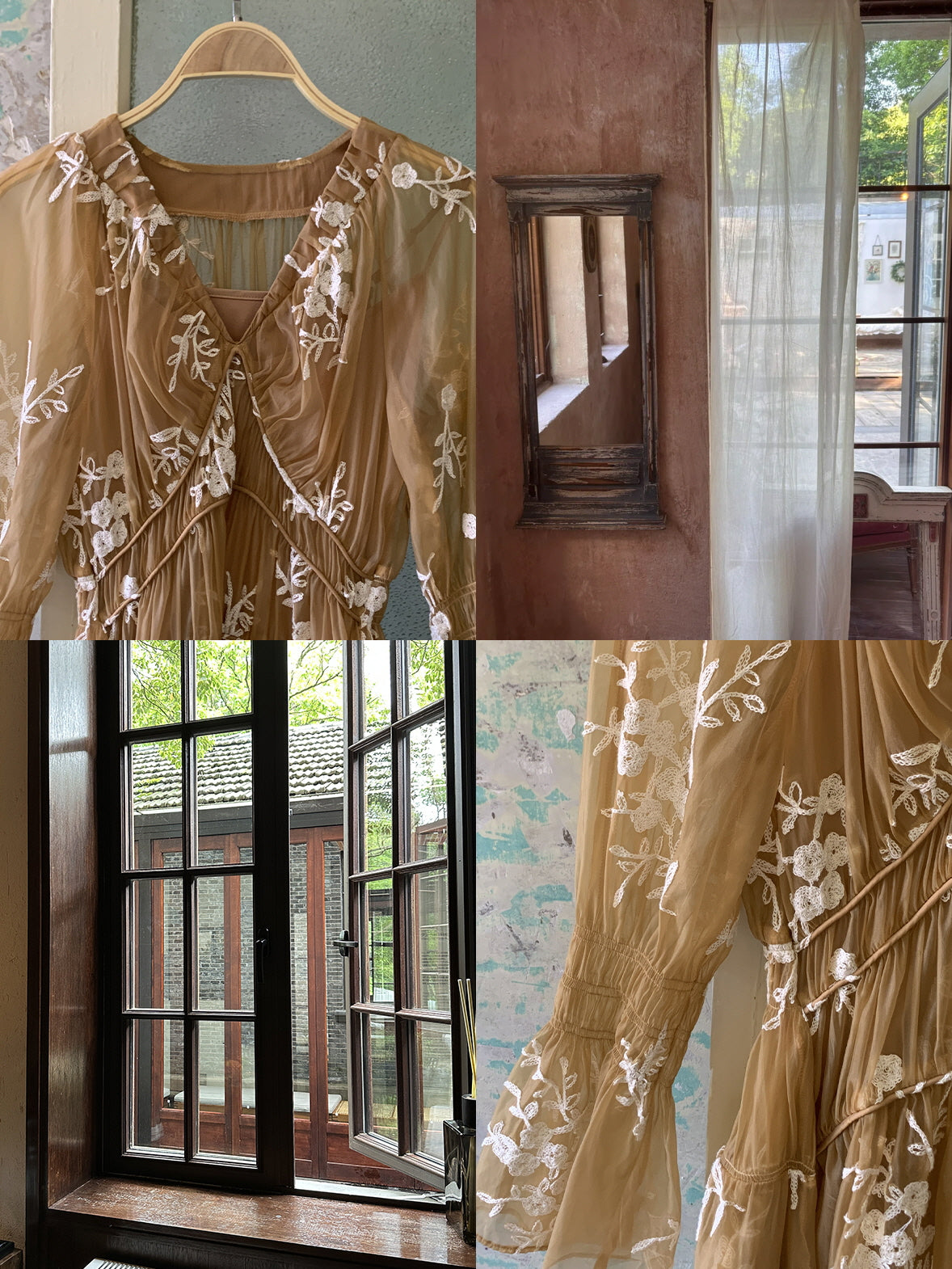 Golden Bloom Embroidered Sheer Dress