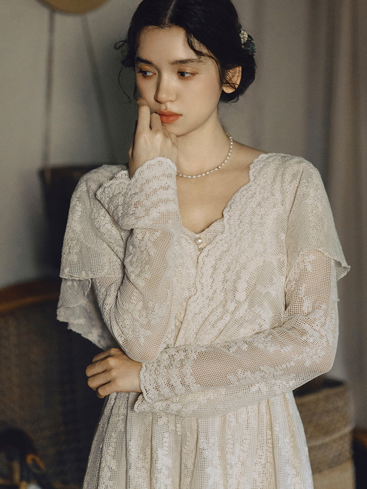 Cottagecore Lace Vintage Cotton Dress