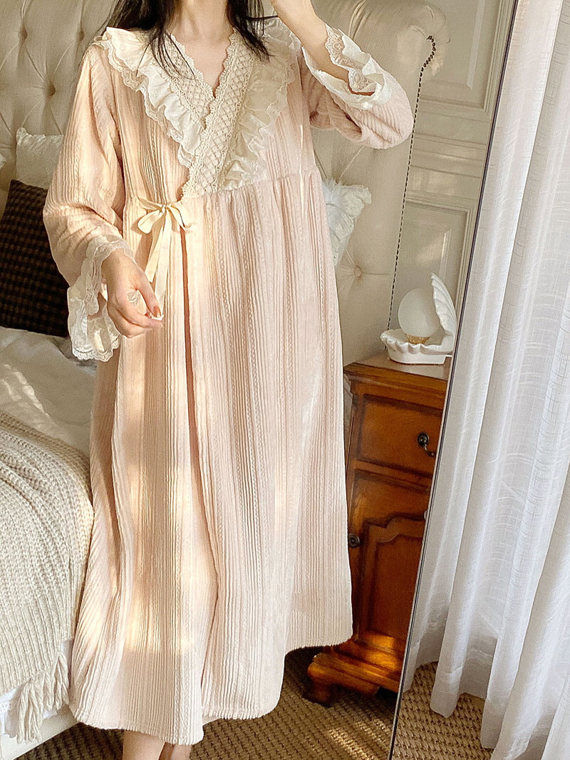 Dreamy Lace-Trim Velvet Nightgown