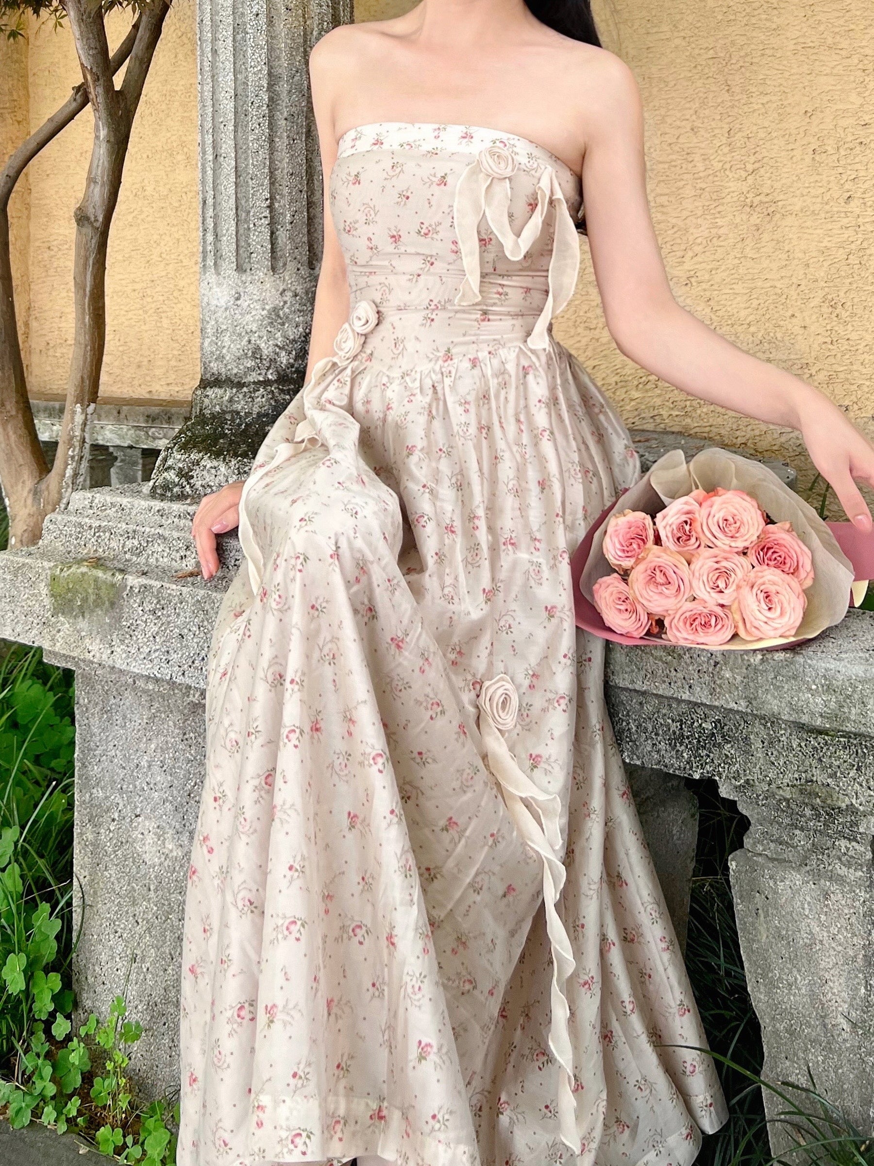 Vintage Floral Rose Corset Gown
