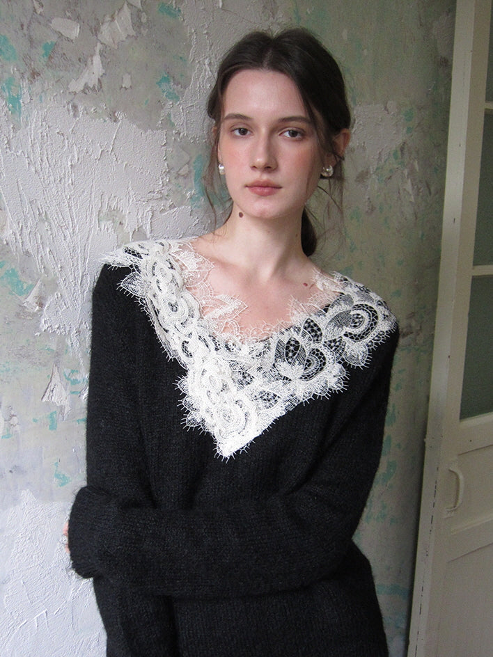 Lace Trim Cozy Wool Blend Sweater