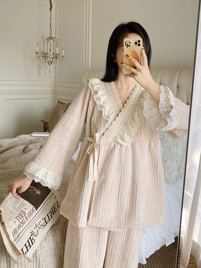 Velvet Dreams Lace Trim Pajama Set