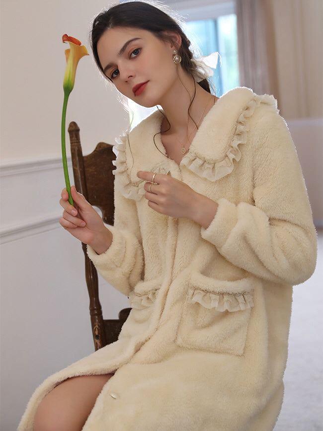 Cozy Dream Ruffle Trim Long Robe