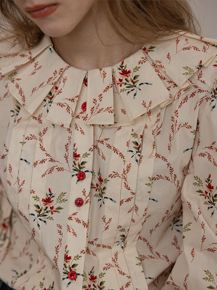 Cottagecore Floral Ruffled Cotton Blouse